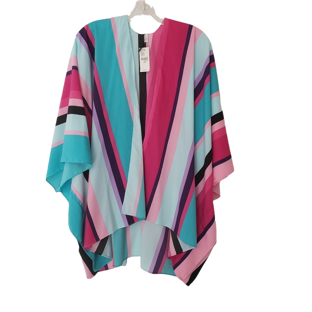 LANE BRYANT relaxed open front pancho/wrap. Plus sized. Multicolor stripes.